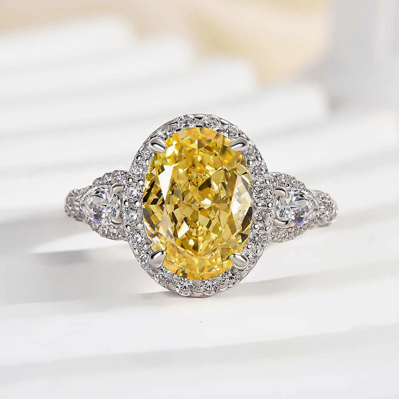 Timeless Line Statement Style Louily Luxury Yellow Stone Halo Oval Cut Engagement Ring