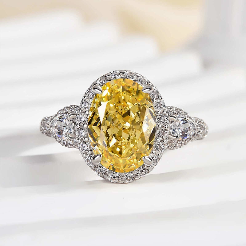 Louily Luxury Yellow Stone Halo Oval Cut Engagement Ring Classic Accent Gift Option