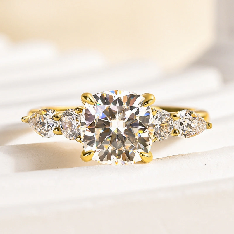 Louily Moissanite 2.0 Carat Cushion Cut Five Stone Engagement Ring Classic Attire