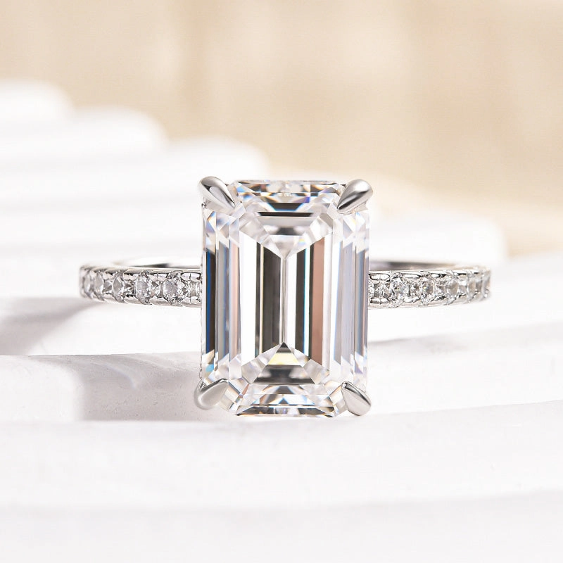 Louily Moissanite 3.5 Carat Emerald Cut Engagement Ring Refined Choice