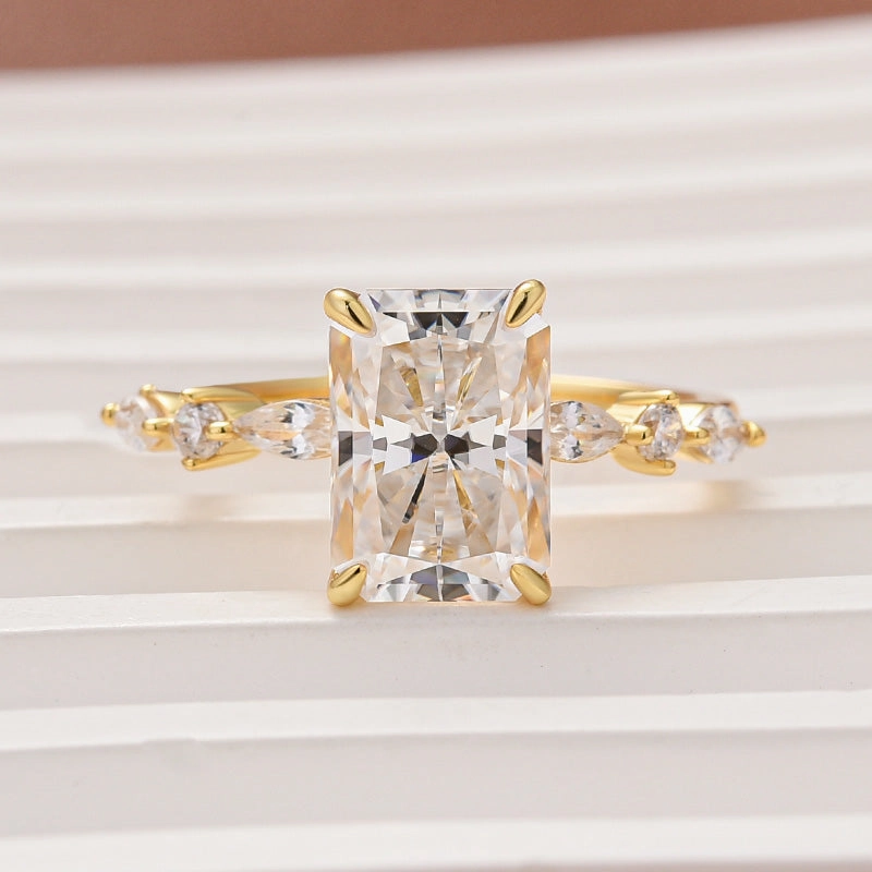 Louily Moissanite 3.5 Carat Radiant Cut Engagement Ring In Sterling Silver Charming Accent Travel Friendly