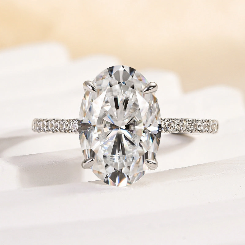 Louily Moissanite 4.0 Carat Oval Cut Engagement Ring Romantic Spark