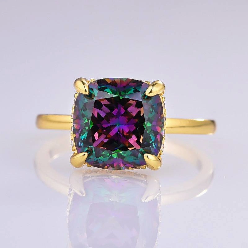 Elegant flair Louily Noble 3.5 Carat Cushion Cut Alexandrite Engagement Ring for Women In Sterling Silver