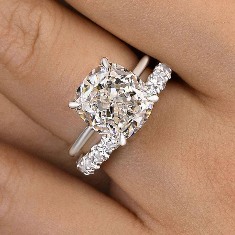 Louily Precious Crushed Ice Cushion Cut Wedding Set For Women In Sterling Silver Fashion Pairing