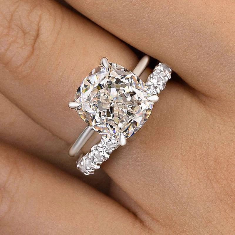 Luxury Edge Louily Precious Crushed Ice Cushion Cut Wedding Set For Women In Sterling Silver