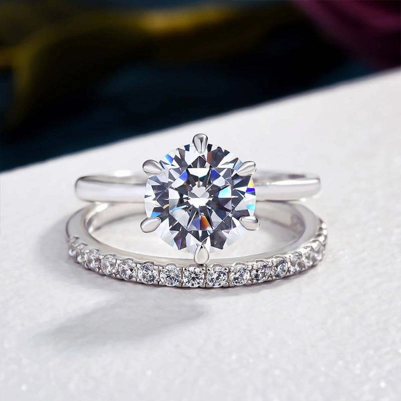 Louily Round Cut Wedding Ring Set In Sterling Silver Fashionable Sparkle