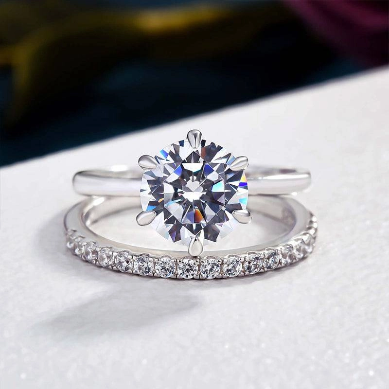 Radiant Finish Pieces Evening Feature Louily Round Cut Wedding Ring Set In Sterling Silver