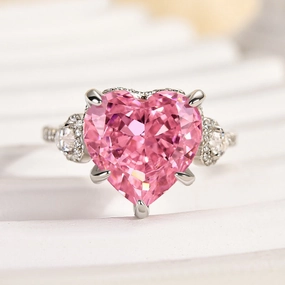 Exquisite Shine Unique Accessories Louily Royal Romantic Pink Stone Heart Cut Engagement Ring In Sterling Silver