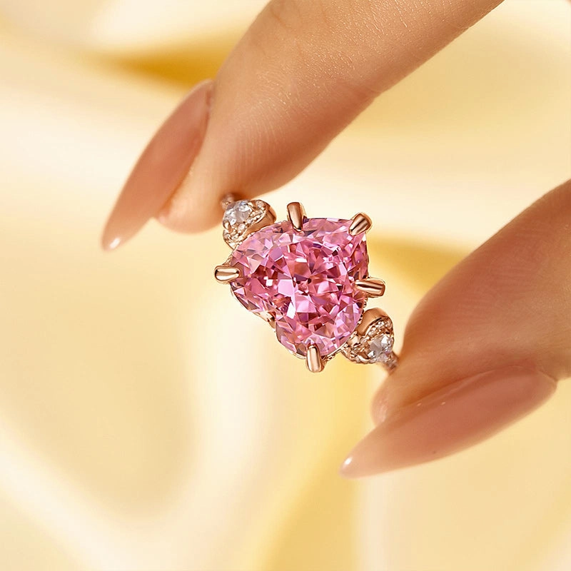 Louily Royal Romantic Pink Stone Heart Cut Engagement Ring In Sterling Silver Unique Edge Travel Ready