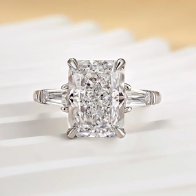 Louily Sparkle Radiant Cut Three Stone Engagement Ring Feminine Glow