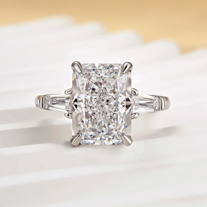 Louily Sparkle Radiant Cut Three Stone Engagement Ring Polished Elegance