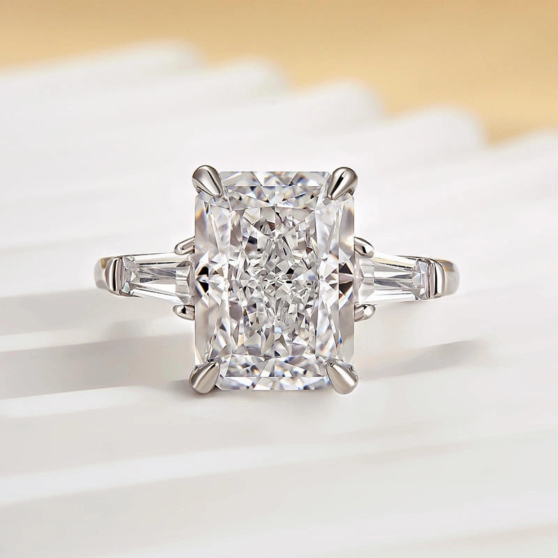 Holiday look Louily Sparkle Radiant Cut Three Stone Engagement Ring