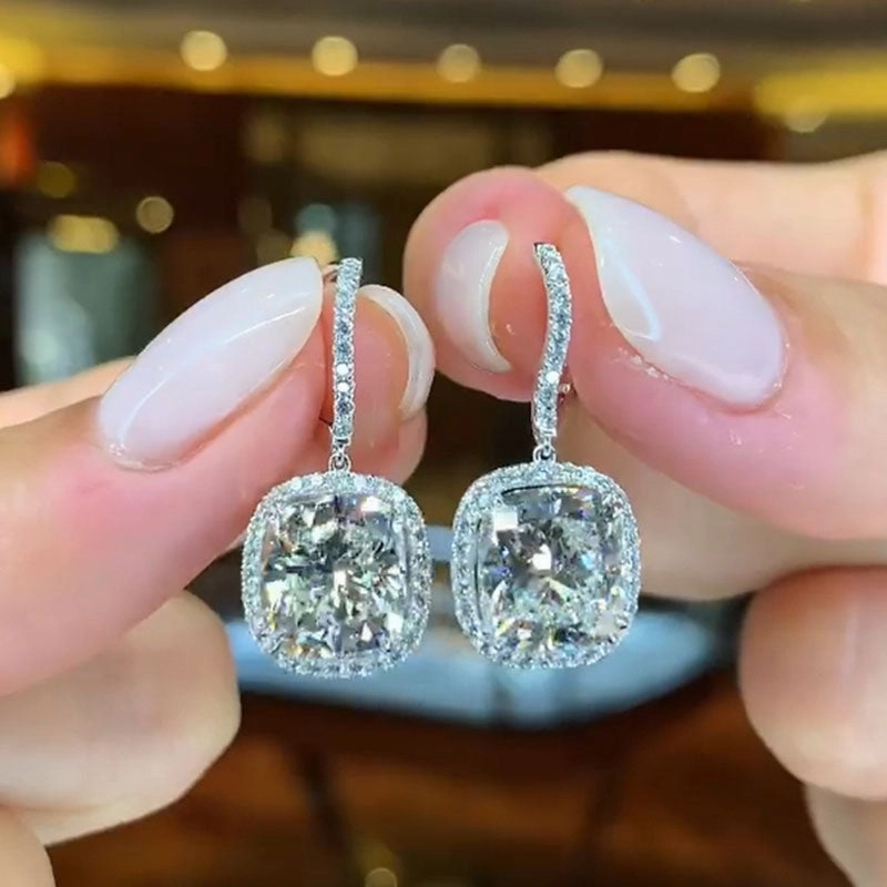 Sparkling Craft Perfect Gift Louily Special Halo Design Cushion Cut Women's Earrings