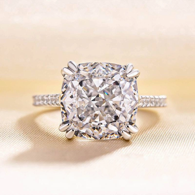 Glossy Touch Sleek Touch Louily Stunning Cushion Cut Women's Engagement Ring In Sterling Silver