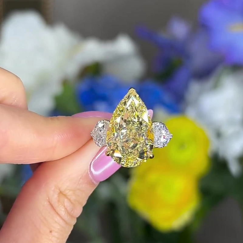 Gleaming Glow Louily Stunning Pear Cut Sapphire Three Stone Engagement Ring