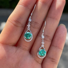 Louily Stunning Round Cut Paraiba Tourmaline Drop Earrings In Sterling Silver Seasonal accessory