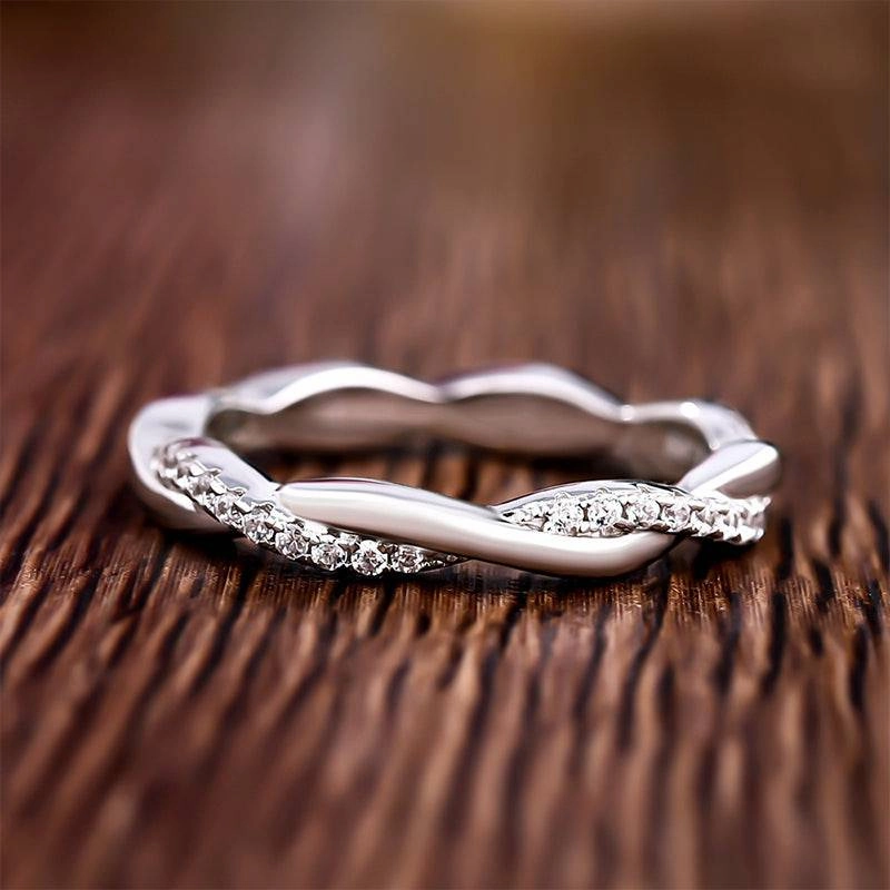 Subdued Sparkle Louily Twist Eternity Wedding Band for Women In Sterling Silver