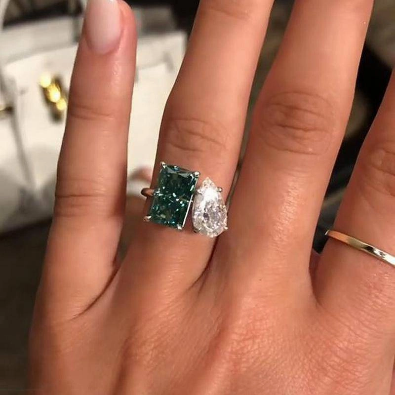 Louily Unique Double Stones Design Radiant & Pear Cut Engagement Ring In Sterling Silver Petite Touch Custom Feel