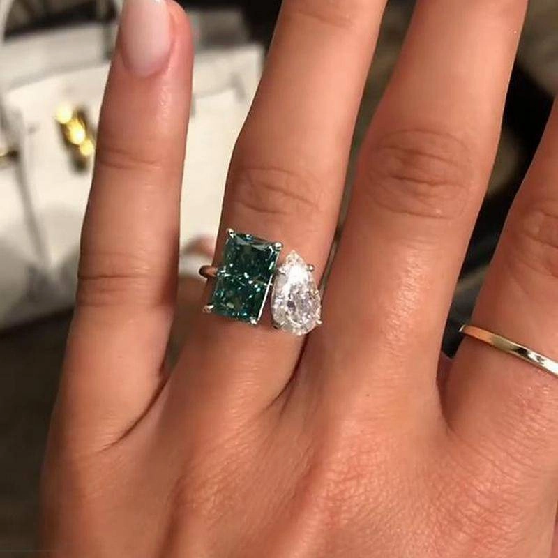 Louily Unique Double Stones Design Radiant & Pear Cut Engagement Ring In Sterling Silver Seasonal Shine