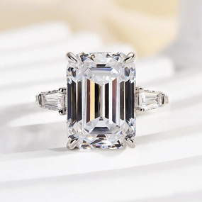 Valentine Gift Louily Unique Emerald Cut Three Stone Engagement Ring In Sterling Silver