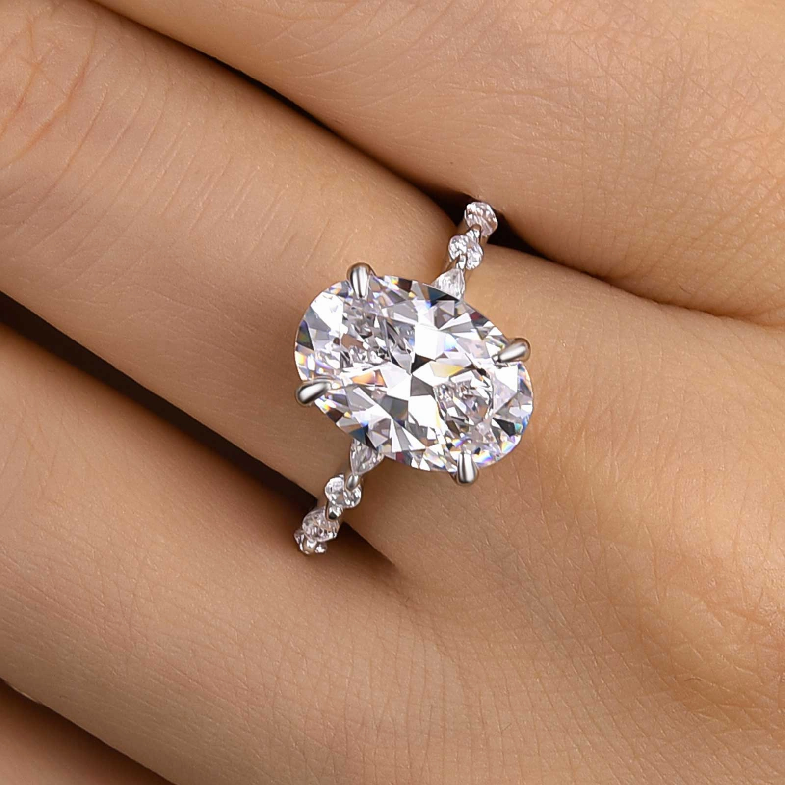 Louily Unique Oval Cut Engagement Ring In Sterling Silver Smart Casual