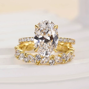 Louily Unique Oval Cut Wedding Ring Set Bold Texture