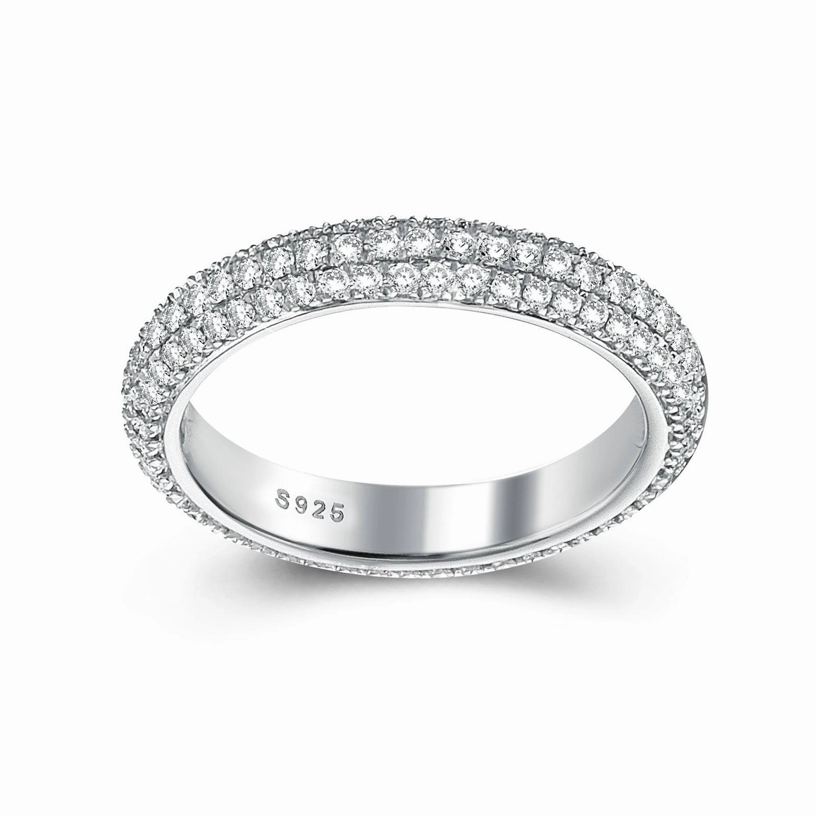 Gentle Look Sophisticated Pieces Louily Vintage 3 Row Design Round Cut Women's Wedding Band In Sterling Silver