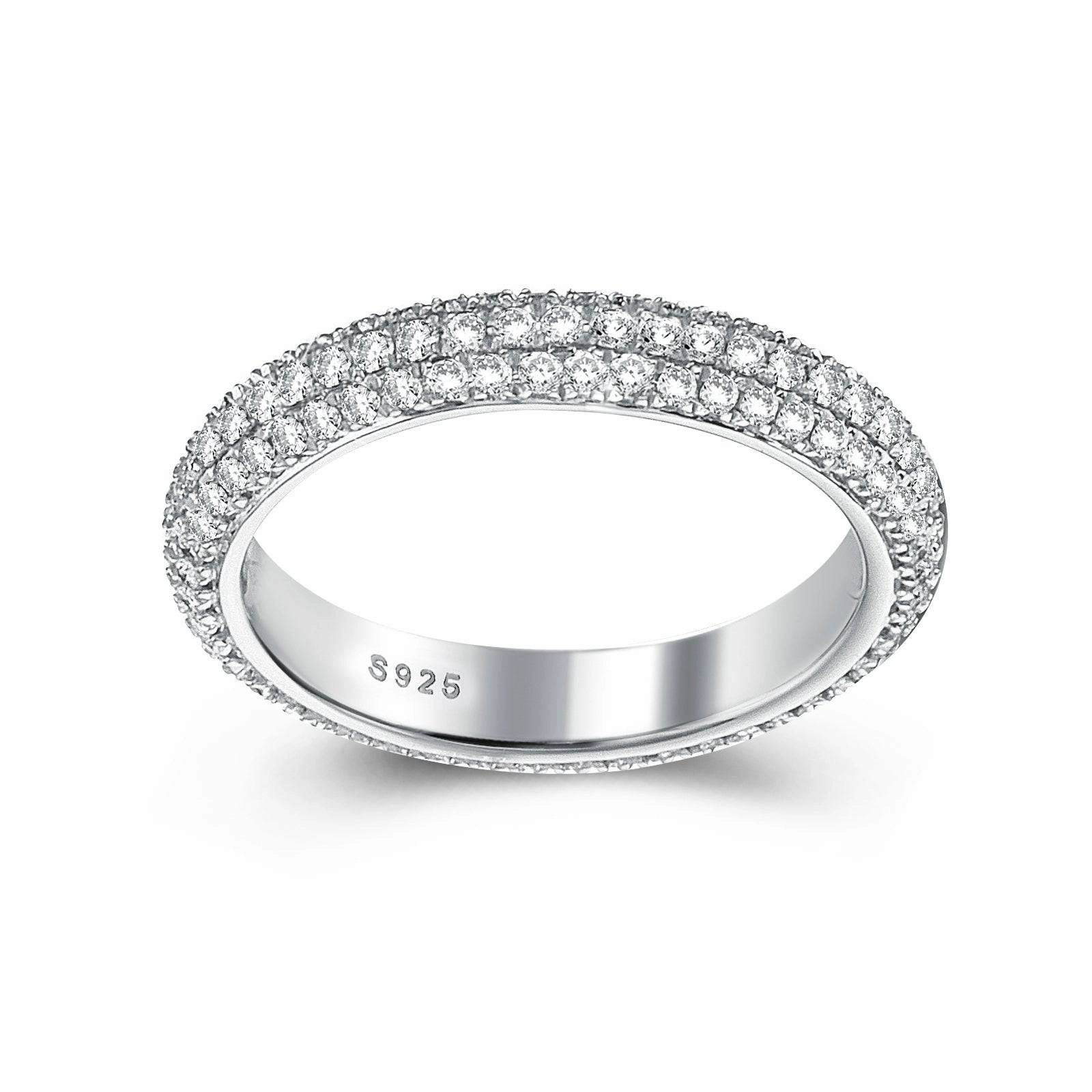 Statement Feature Louily Vintage 3 Row Design Round Cut Women's Wedding Band In Sterling Silver