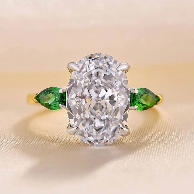 Louily Vintage Two-Tone Oval Cut Three Stone Engagement Ring In Sterling Silver Soft Texture Cozy Mood