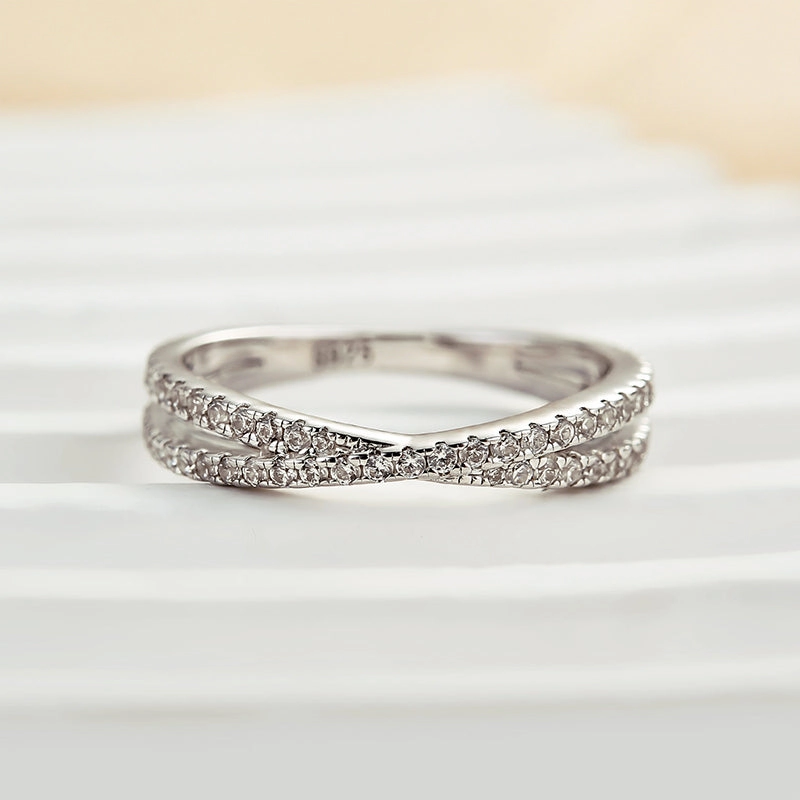 Louily  X Criss Cross Wedding Band For Women In Sterling Silver Shining Craft Color Accent