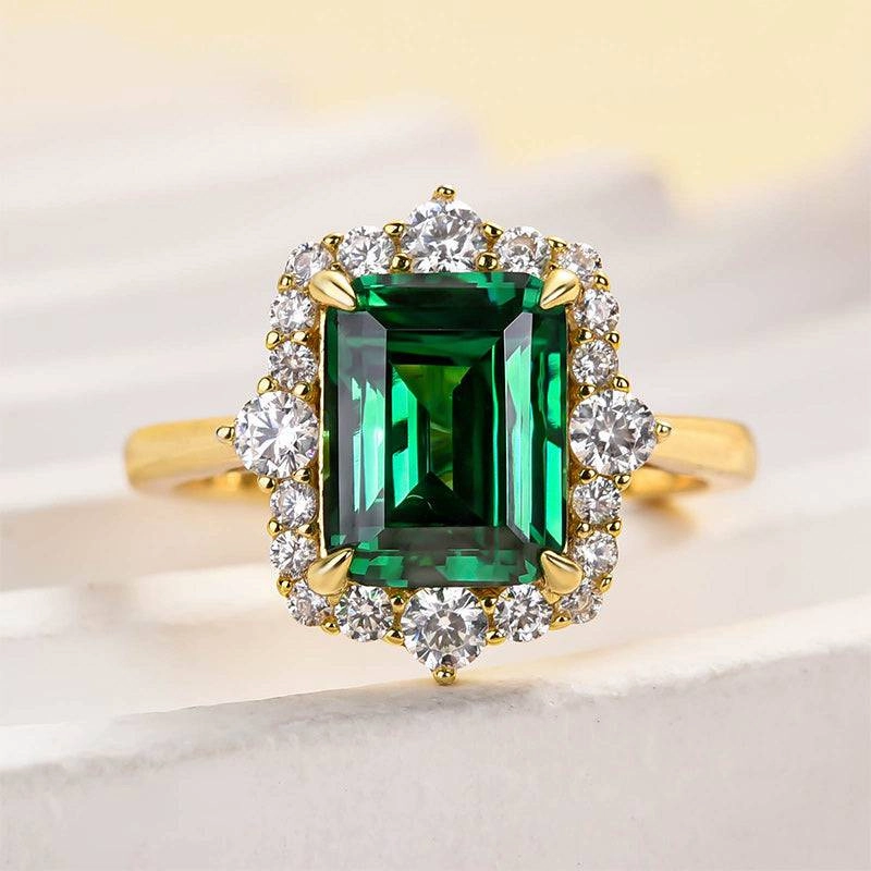 Louily Yellow Gold Halo Emerald Cut Engagement Ring In Sterling Silver Petite Glam Evening Glow