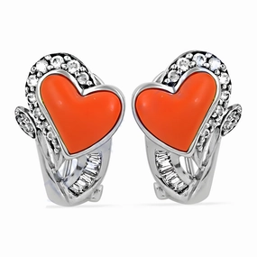 Sophisticated Style Attractive Product Lovable Heart Style Coral CZ Gemstone Silver Earrings - Shop Now
