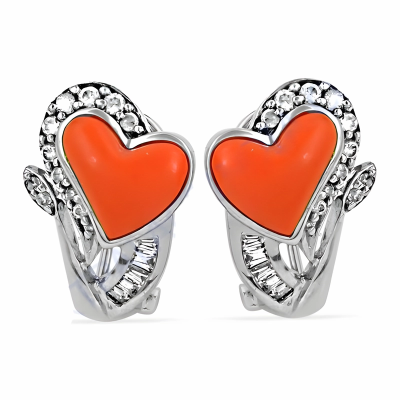 Sophisticated Style Attractive Product Lovable Heart Style Coral CZ Gemstone Silver Earrings - Shop Now