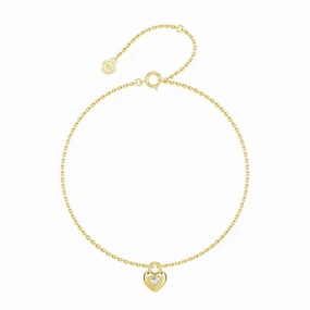 Love Lock Heart Bracelet with Solitaire Moissanite Charm shiny accents