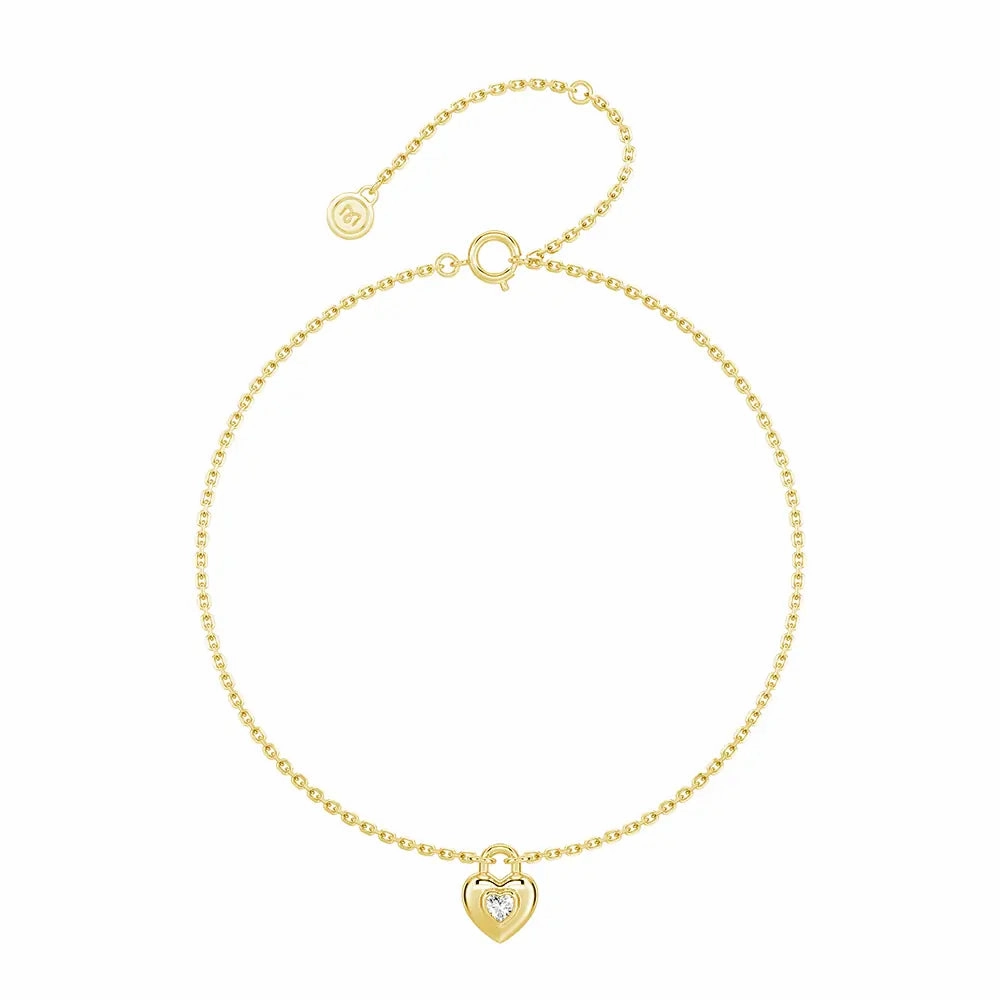 Love Lock Heart Bracelet with Solitaire Moissanite Charm shiny accents
