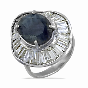 Stunning Silver Ring with Cubic Zirconia and Died Sapphire Gemstone - Fashion Accessories summer look