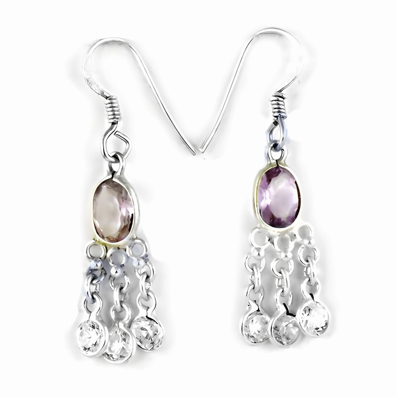 Vintage-Inspired Item Stunning Amethyst Cubic Zirconia Gemstone Silver Earrings | 925 Sterling Silver Jewelry