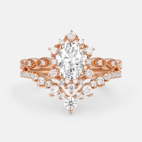 Vintage Oval Moissanite Floral Cluster Ring Set 2pcs Stylish Style Vibrant Spark