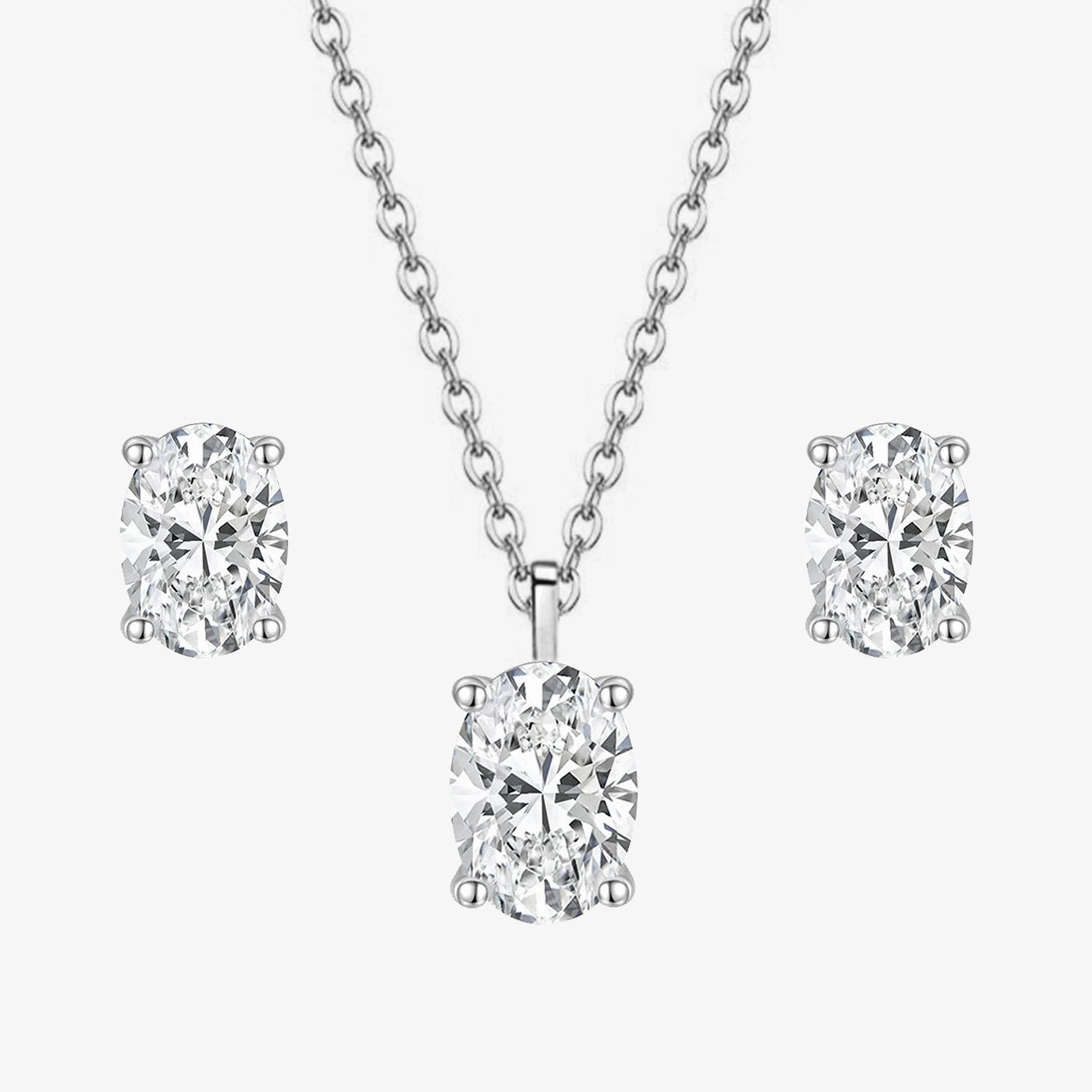 Refined Layer Style Pop Oval Cut CZ Pendant Necklace Set in Sterling Silver