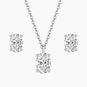 Refined Layer Style Pop Oval Cut CZ Pendant Necklace Set in Sterling Silver