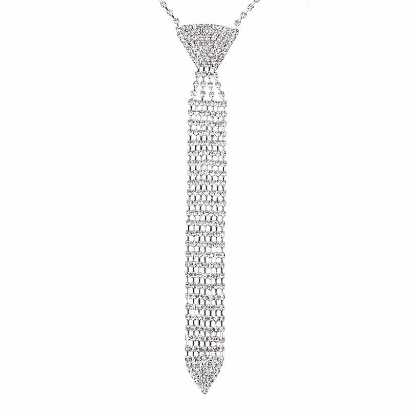 Elegant Rhinestone Necklace Tie - Sparkling Statement Accessory Luxe Appeal Glam Vibes