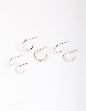 Bold piece Silver Graduating Clean Huggie Hoop Earring 3-Pack