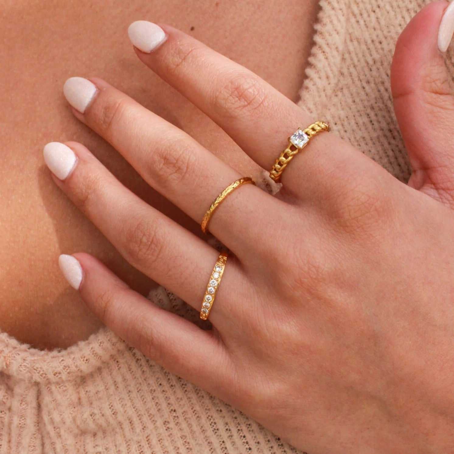 Balanced Finish LUX THIN HAMMERD STACKING RING