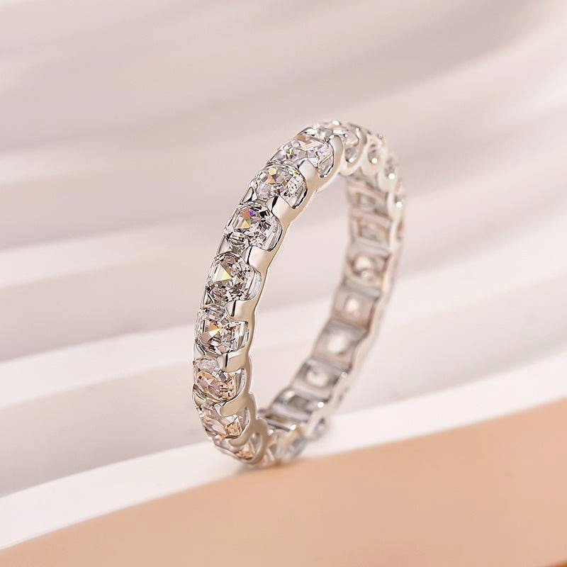 Perfect Finish Louily Exclusive Asscher Cut Women's Wedding Band In Sterling Silver