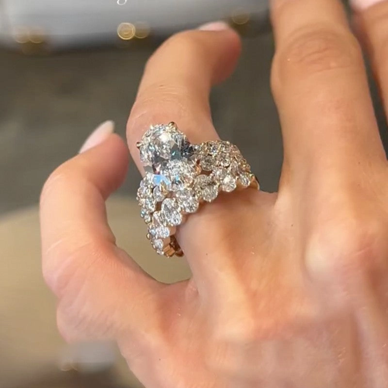 Pastel Look Elite Highlight Luxe 3PC 4.0Ct Oval Cut Wedding Ring Set Travel Rings In Sterling Silver