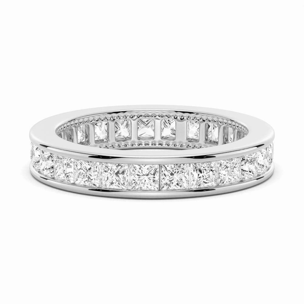 Sculpted Detail 2.48 CT. Channel Set Princess Cut Moissanite Eternity Wedding Band