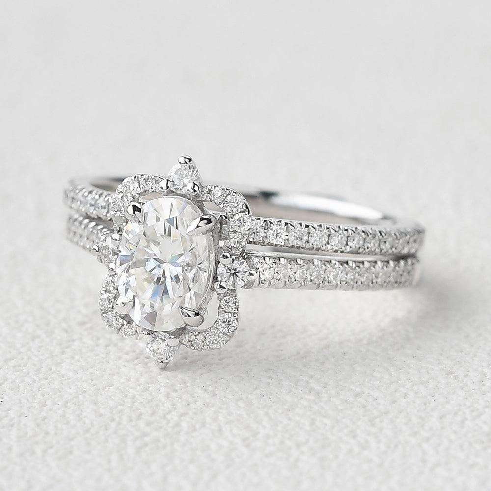 1.5ct Oval Moissanite Art-Deco Cluster Ring Set 2pcs Custom Jewelry Masculine Bold