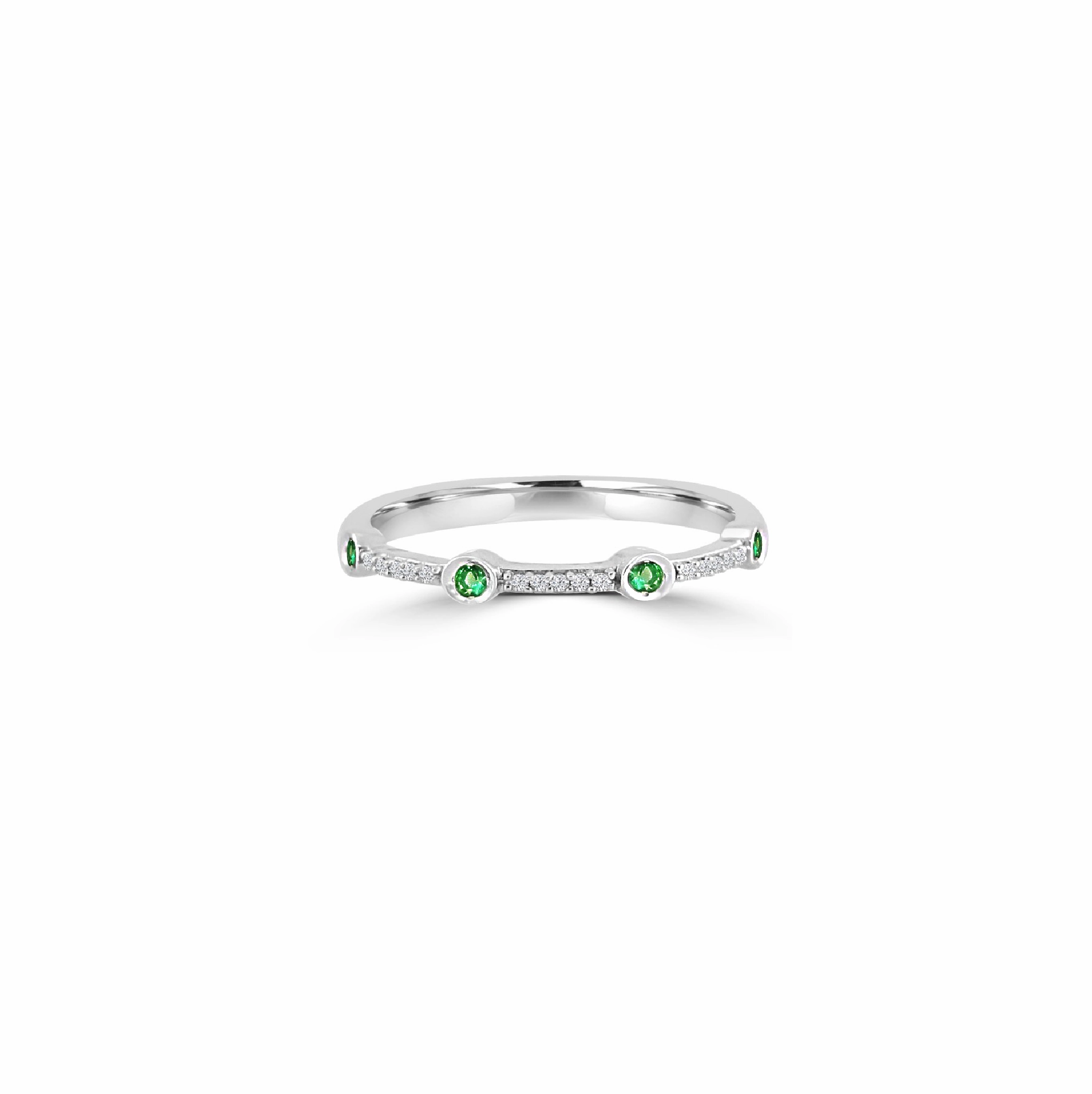Accent Style Emerald & Diamond Dot Ring