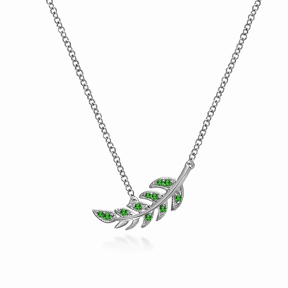 Couture Botanical Foliage Lab Grown Emerald Necklace Rich Shine