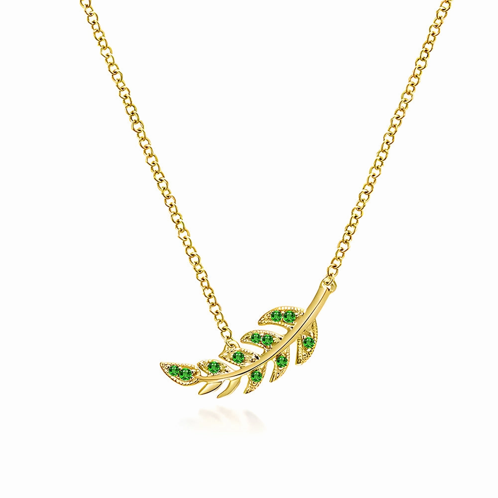 Couture Botanical Foliage Lab Grown Emerald Necklace Glamorous Detail